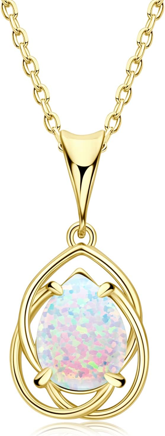 Sterling Silver Opal Necklace for Women, Oval/Marquise/Pear Cut Gemstone Pendant, October Birthstone Birthday Christmas Gift¡­