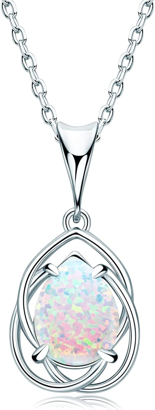 Sterling Silver Opal Necklace for Women, Oval/Marquise/Pear Cut Gemstone Pendant, October Birthstone Birthday Christmas Gift¡­