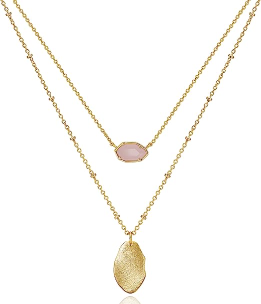 JEWELRY & GIFT Layered Gold Necklaces for Women - Crystal Colorful Delicate Cutting Pendant Necklace - 18K Gold Plated - Birthday Gifts