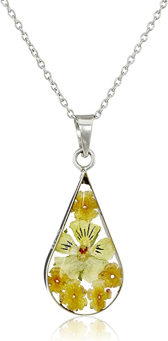 Sterling Silver/Gold Over Sterling Silver Pressed Flower Pendant Necklace