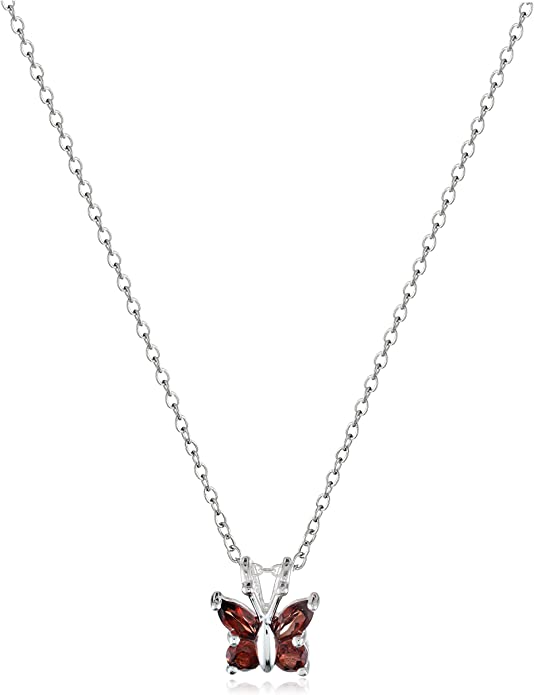 Sterling Silver Gemstone Butterfly Pendant Necklace, 18"